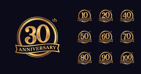 Luxury and elegant anniversary logo. Birthday celebration symbol with emblem or badge concept for age celebration moment