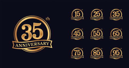 Luxury and elegant anniversary logo. Birthday celebration symbol with emblem or badge concept for age celebration moment