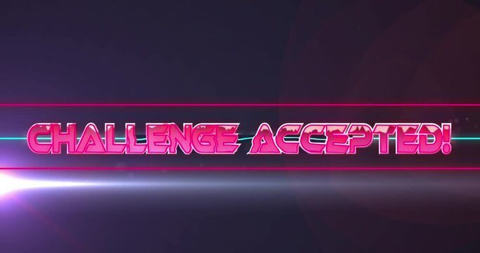 Animation of challenge accepted text over neon lines and light trails