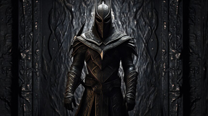 Naklejka na ściany i meble Knight in armor on a black background, The concept of fantasy, Generative AI