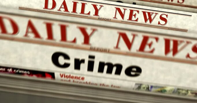 Crime investigation forensic and justice daily news newspaper printing. Abstract concept retro headlines 3d seamless looped.