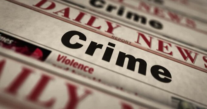 Crime investigation forensic and justice daily news newspaper printing. Abstract concept retro headlines 3d seamless looped.