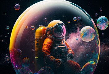 Obraz na płótnie Canvas Astronaut in outer space with colorful planet. 3D rendering generative ai