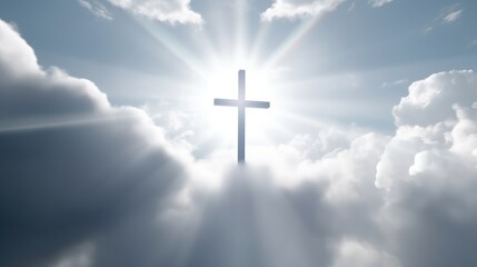 Religious background with Holy Cross glowing. AI generated