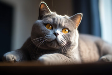 British Shorthair cats have a broad and muscular body, with short legs and a thick tail. They come in a variety of colors and patterns, including solid colors like blue, black, cream, and white, 