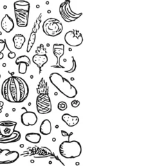 Foto auf Glas Drawn food background. Doodle food illustration with place for text © eliyashevskiy