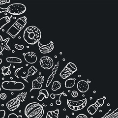 Drawn food background. Doodle food illustration with place for text