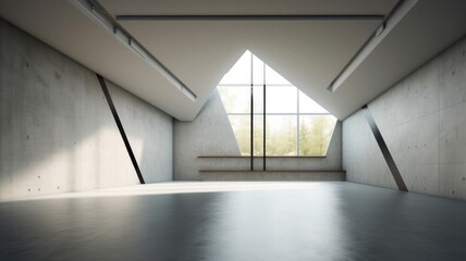 A modern and minimalist architecture. Interior of a spacious hall created with generative ai technology.