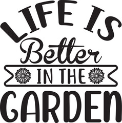 life is better in the garden, Black and white graphic floral design element in minimal modern style, Vector illustration with leaves frame and , Vector illustration