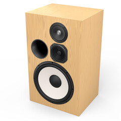 Hi-fi speakers with loudspeakers for sound recording studio on white background.