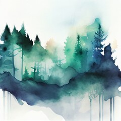 forest silhouette, watercolor style Generative AI