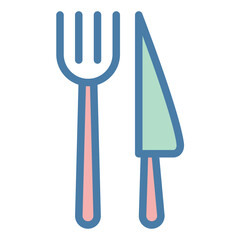 Cutlery icon with knife and fork for eating food