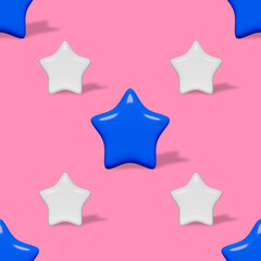 Blue white stars pink background shadow seamless pattern volumetric 3D shape. Girl bedroom female clothes fabric sublimation printing design. Digital paper wallpaper kids room interior decor texture