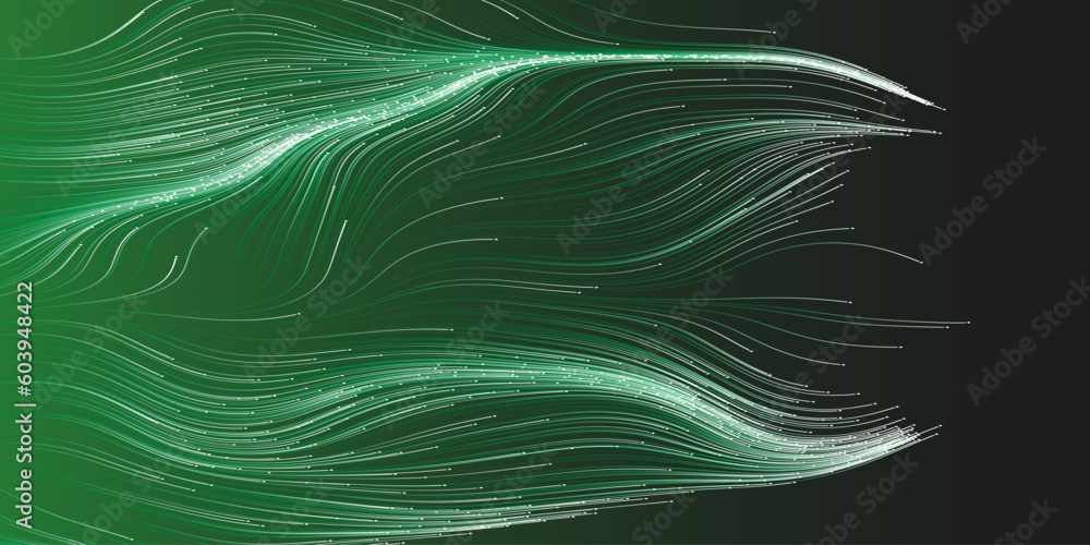 Aufkleber white and green moving, flowing, stream of particles in curving, wavy lines - digitally generated da
