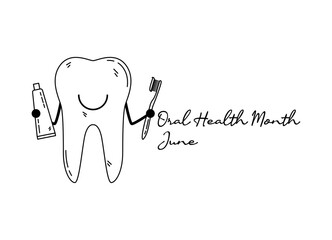 line art of oral health month good for oral health month celebrate. line art. illustration.