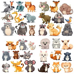 Cartoon character of animal collection on white background 
