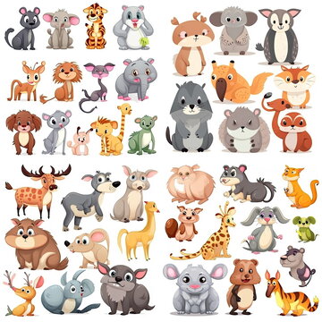 Cartoon character of animal collection on white background