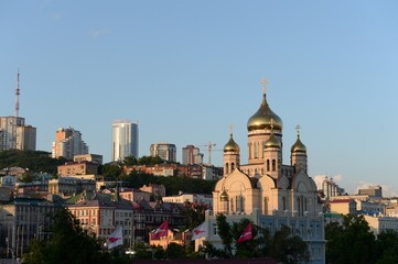 Fototapeta na wymiar View of the city of Vladivostok from the Golden Horn Bay