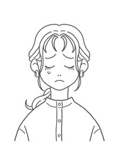 スタンドカラーの泣く女性（線画）