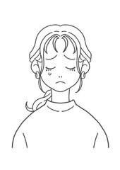 Obraz premium Tシャツの泣く女性（線画）