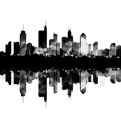 silhouette of a city skyline black and white
