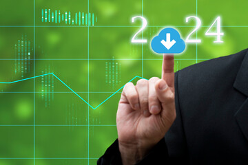 New Goals, Plans and Visions in 2024 year. Cloud storage for strategy business idea development