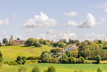Photo sur Aluminium Tour de Pise Panoramic view of the rural village of Orciano Pisano, Italy, in the spring season