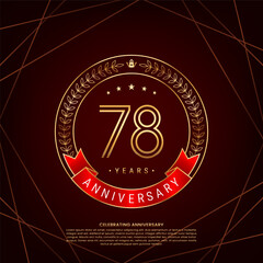 78th anniversary logo with golden laurel wreath and double line numbers, logo design for anniversary celebration event, double line style vector design