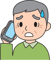 スマホで通話するおじいさん　困る