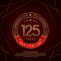 125th anniversary logo with golden laurel wreath and double line numbers, logo design for anniversary celebration event, double line style vector design