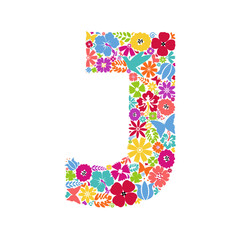 Flower alphabet. Flower symbols forming letter J. Floral ornament in the form of a letter.