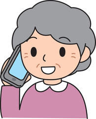 スマホで通話するおばあさん