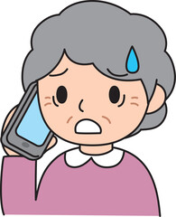 スマホで通話するおばあさん　困る