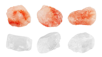 rock sea and pink himalayan Salt isolated on white background, full depth of field