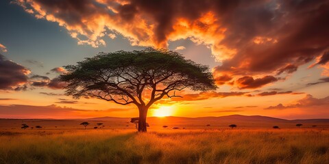 Fototapeta na wymiar AI Generated. AI Generative. Photo realistic illustration of sunset tree of life outdoor scene. Graphic Art