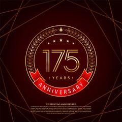 175th anniversary logo with golden laurel wreath and double line numbers, logo design for anniversary celebration event, double line style vector design
