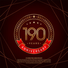 190th anniversary logo with golden laurel wreath and double line numbers, logo design for anniversary celebration event, double line style vector design