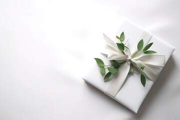 Wedding blank background, flowers, green eucalyptus leaves, white background. Empty space. Top view.