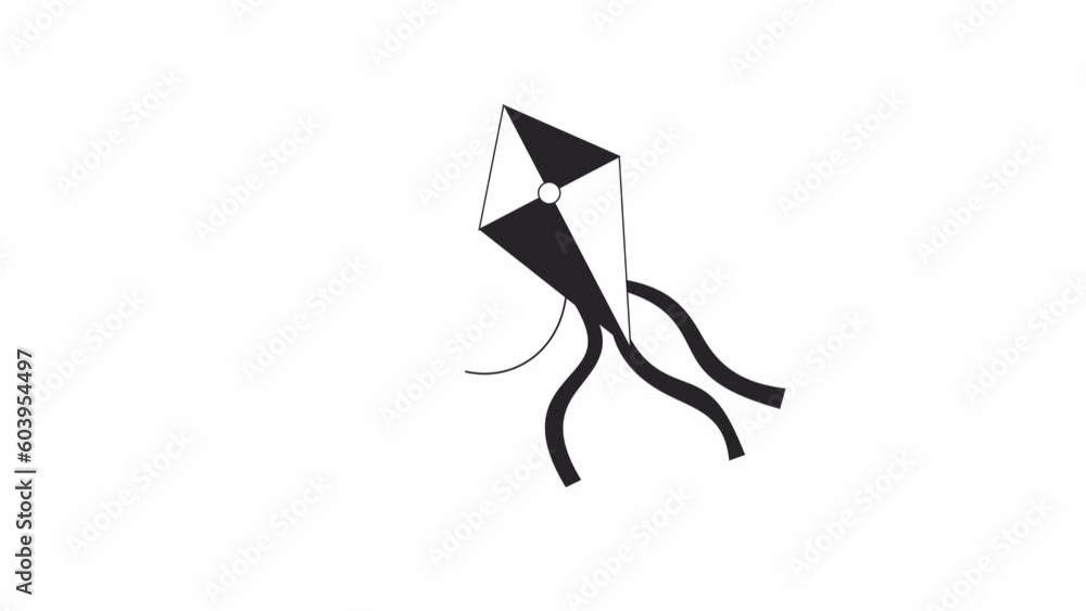 Aufkleber animated bw kite in sky. black white thin line icon 4k video footage for web design. flying in summe