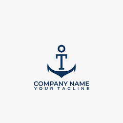 Letter T vector logo integrated in a simple minimalist anchor shape. © Nocturlicious