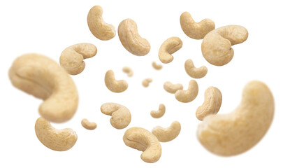 Flying delicious cashew nuts, cut out