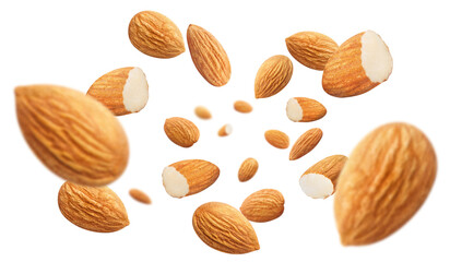 Flying delicious almonds cut out