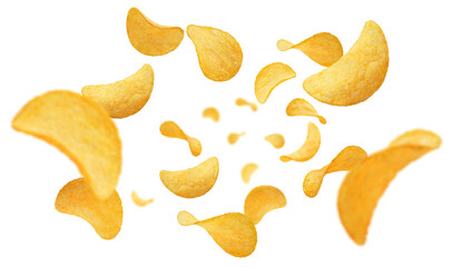 Flying delicious potato chips, cut out