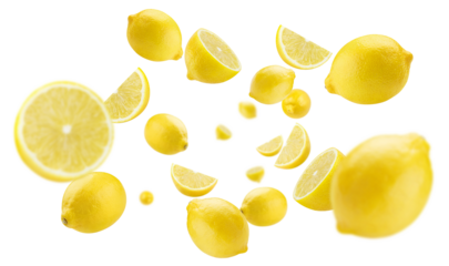 Flying delicious lemon fruits, cut out