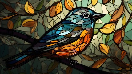 Generative AI. Silhouette of a bird on a stained-glass window

