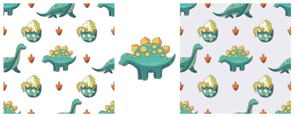 Dinosaurs of the Jurassic period. Hand drawn Set dinosaurs seamless pattern © bubushonok