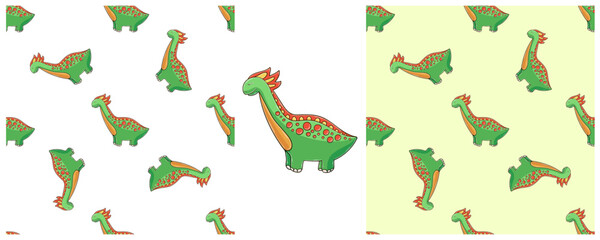 Dinosaurs of the Jurassic period. Hand drawn Set dinosaurs seamless pattern