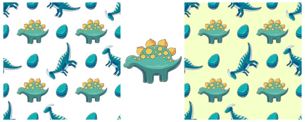 Dinosaurs of the Jurassic period. Hand drawn Set dinosaurs seamless pattern © bubushonok