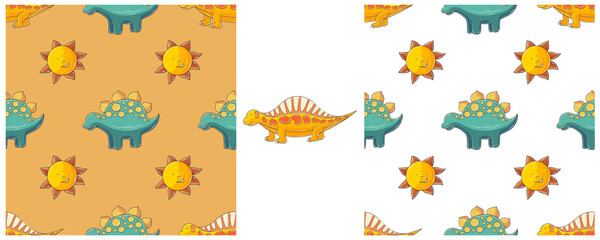 Dinosaurs of the Jurassic period. Hand drawn Set dinosaurs seamless pattern © bubushonok