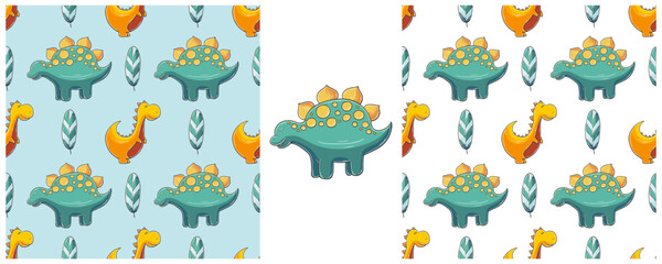 Dinosaurs of the Jurassic period. Hand drawn Set dinosaurs seamless pattern © bubushonok